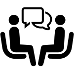 Two stick figure people talking.
